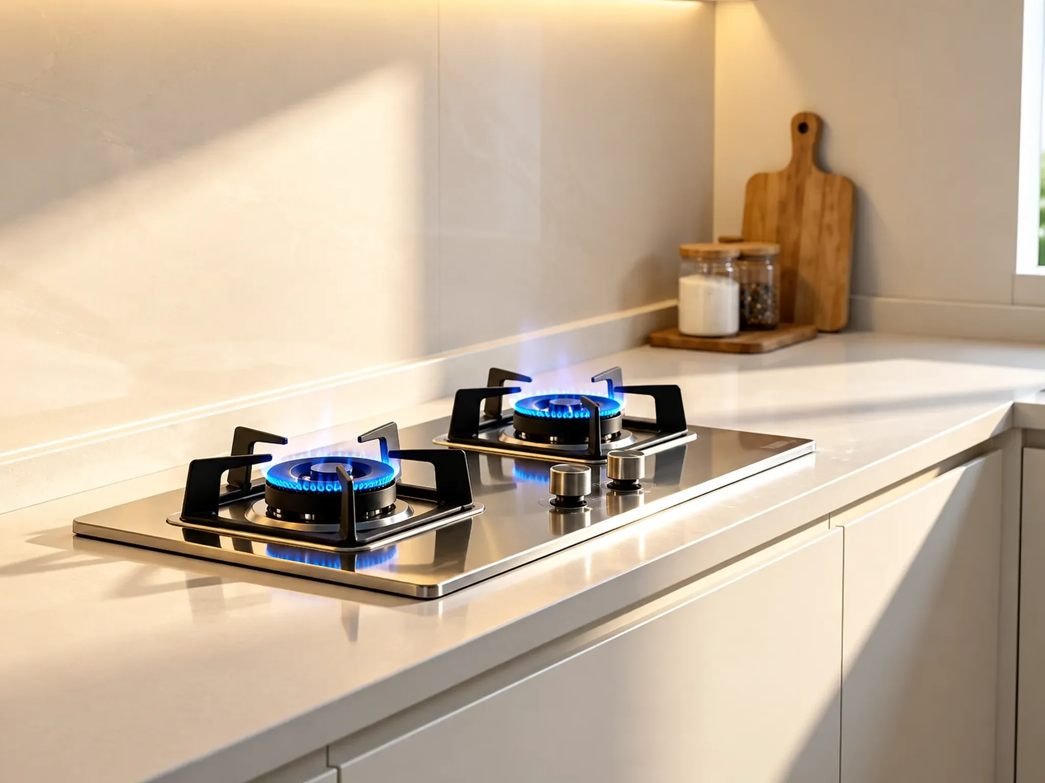 Two burner gas hob in a kitchen