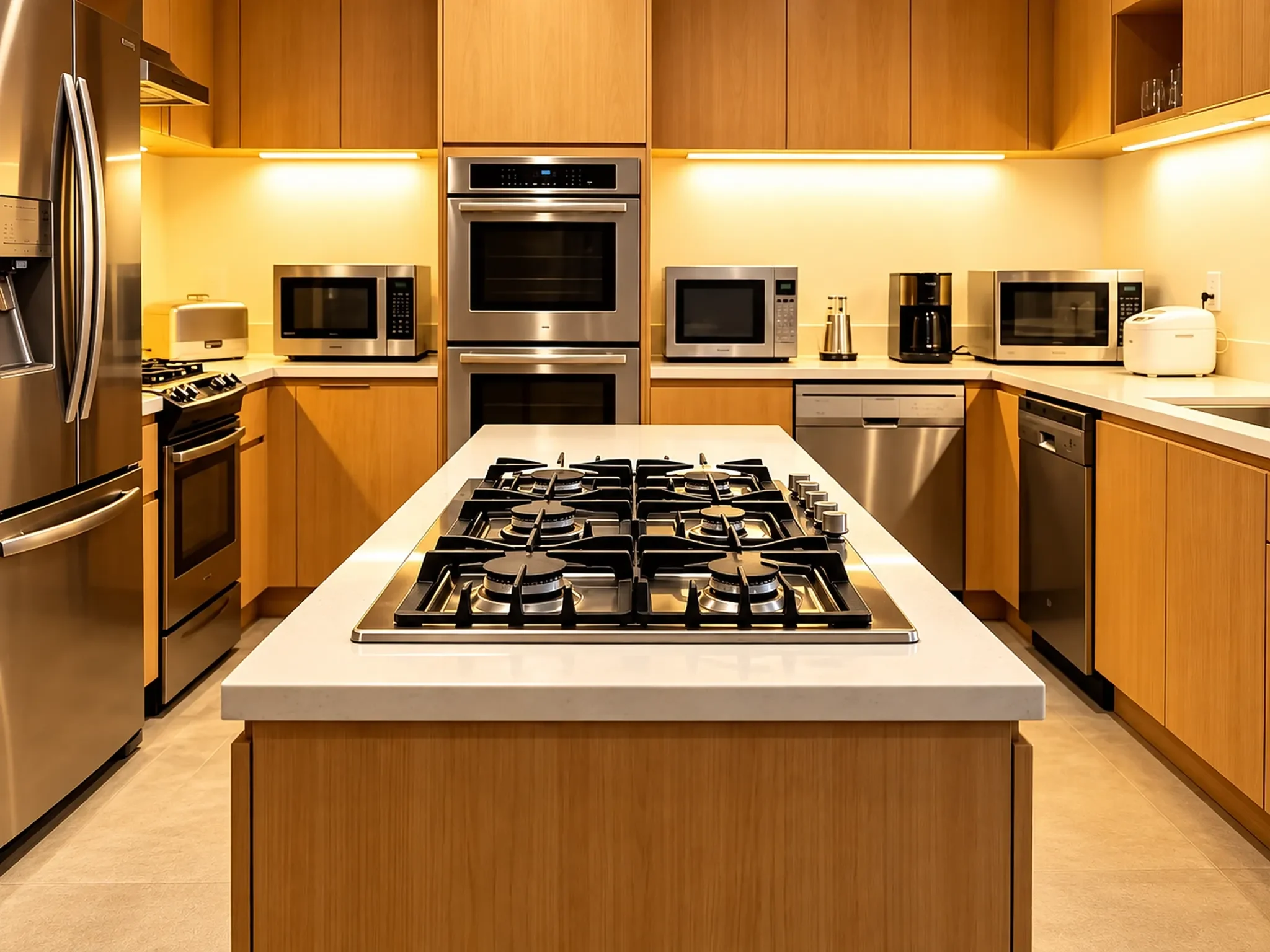 Kitchen application with a built-in gas cooktop